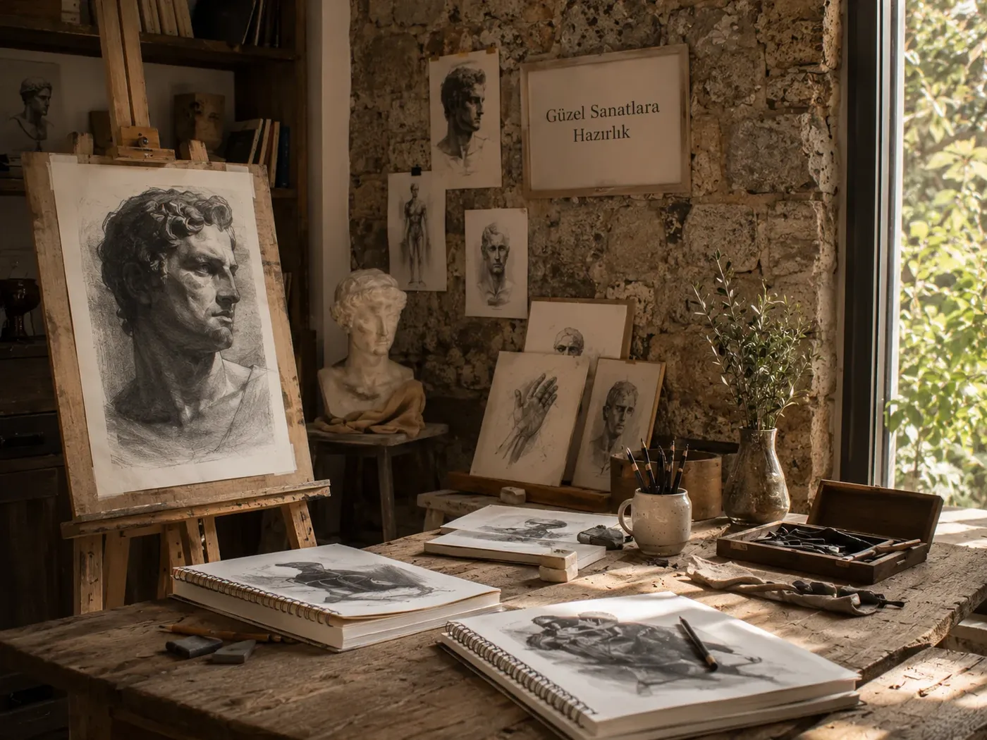 Karakalem atölyesi, doğal ışıkta çalışma — BADU CRAFT STUDIO Silivri
